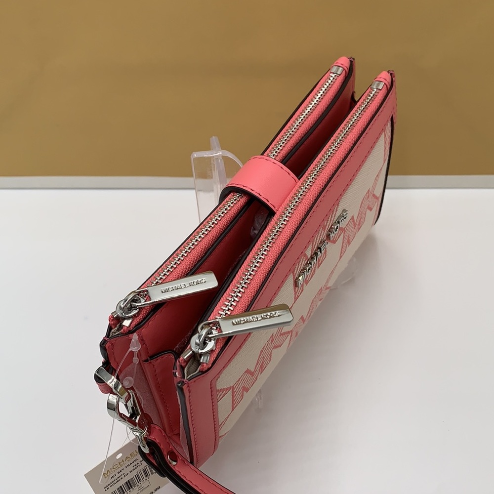 MICHAEL KORS JET SET TRAVEL LARGE DOUBLE ZIP WRISTLET WALLET TEA ROSE COLOR - Picture 5 of 14